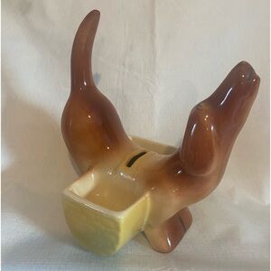 1950s A.L. Hirsch Ceramic Dachshund Coin Bank Dresser Caddie or Planter
